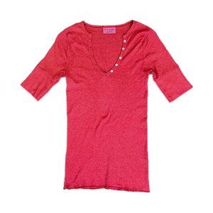 Women's Red Michael Stars Shine Short Sleeve Split Neck Henley Top